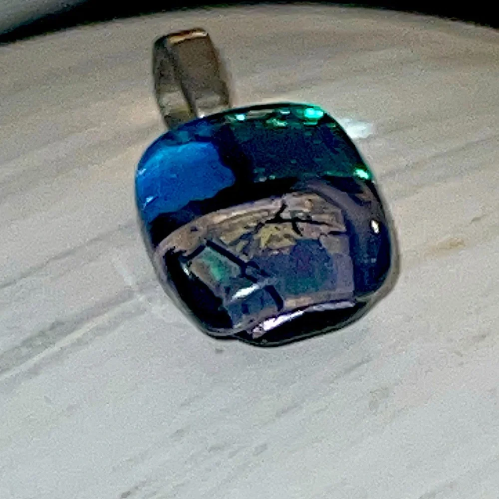 Mystic‎ Fire Topaz Cushion Cut Stud Earrings & Dichroic Fused Glass Foil Pendant